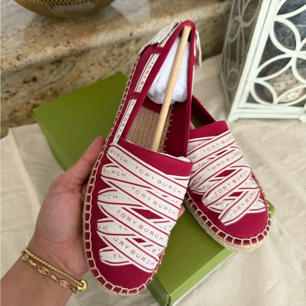 New TORY BURCH RIBBON ESPADRILLE OLONA IT - CANVAS TORY RED/NEW CREAM